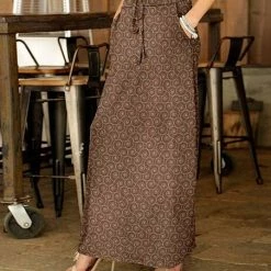 Outlet ✨ Bon Apple Tea Brown & Gray Swirl Drawstring Pocket Maxi 👗 Skirt - 👩 Women & Plus 🎁