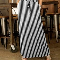 Cheapest 🥰 Bon Apple Tea Gray & Black Stripe Drawstring Pocket Maxi 👗 Skirt - 👩 Women & Plus 🛒