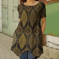 Discount ❤️ Bon Apple Tea Yellow & Black Arabesque Handkerchief Tunic - 👩 Women & Plus 🎉