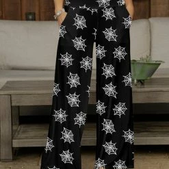 Buy 🎁 Bon Apple Tea White & Black Spiderweb Pocket Wide-Leg Pants - Plus 🛒