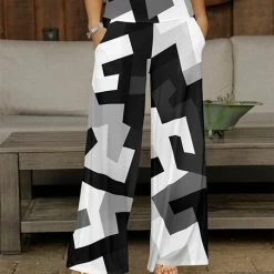 Brand new 🤩 Bon Apple Tea Black & White Abstract Pocket Wide-Leg Pants - 👩 Women 🔔