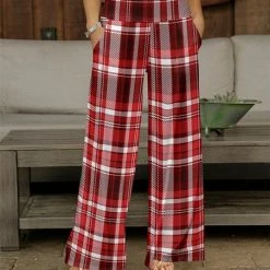 Coupon 🎉 Bon Apple Tea Red & White Plaid Pocket Wide-Leg Palazzo Pants - 👩 Women 🌟