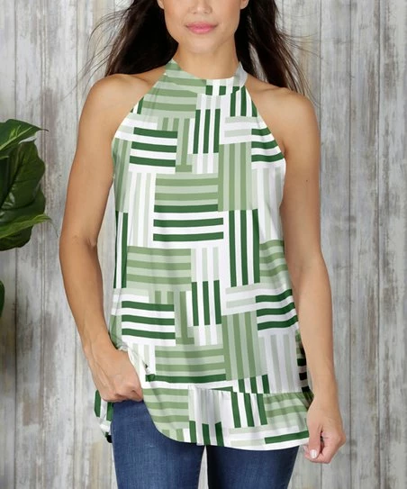 Brand new π Bon Apple Tea White & Green Crosshatch Ruffle-Hem Halter Top - π© Women & Plus βοΈ 1 Brand new π Bon Apple Tea White & Green Crosshatch Ruffle-Hem Halter Top - π© Women & Plus βοΈ