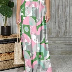 Buy 😍 Bon Apple Tea Green & Pink Abstract Maxi 👗 Skirt - 👩 Women & Plus 🎉
