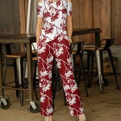 Best Sale 😍 Bon Apple Tea White & Red Branches Cold-Shoulder Top & Pocket Pants Set - 👩 Women ❤️