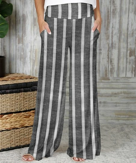 Cheapest π Bon Apple Tea Black & Gray Stripe Pocket Wide-Leg Pants - π© Women π― 1 Cheapest π Bon Apple Tea Black & Gray Stripe Pocket Wide-Leg Pants - π© Women π―
