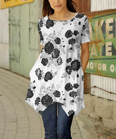Deals π Bon Apple Tea White & Black Roses Pocket Handkerchief Tunic - Plus π€© 1 Deals π Bon Apple Tea White & Black Roses Pocket Handkerchief Tunic - Plus π€©
