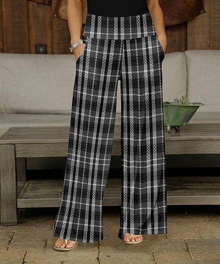 Buy 𧨠Bon Apple Tea Gray & Black Plaid Pocket Wide-Leg Pants - π© Women π― 1 Buy 𧨠Bon Apple Tea Gray & Black Plaid Pocket Wide-Leg Pants - π© Women π―