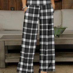 Cheapest 😉 Bon Apple Tea Gray & White Plaid Wide-Leg Pants - 👩 Women 😀