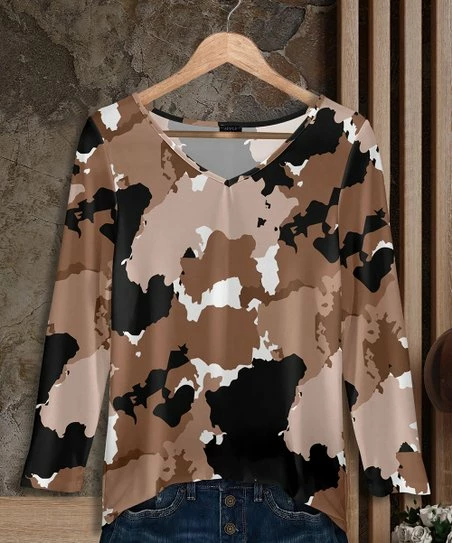 Best reviews of 🎁 Bon Apple Tea Brown & Black Camo V-Neck Tunic - Plus 😀