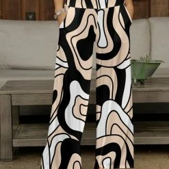 Wholesale 🌟 Bon Apple Tea Black & Cream Abstract Pocket Wide-Leg Pants - 👩 Women 🎉