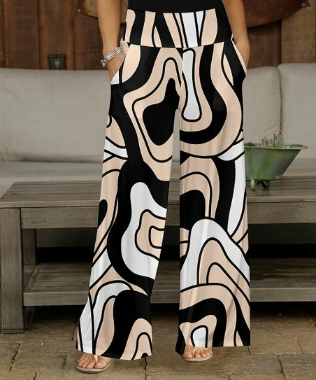 Wholesale π Bon Apple Tea Black & Cream Abstract Pocket Wide-Leg Pants - π© Women π 1 Wholesale π Bon Apple Tea Black & Cream Abstract Pocket Wide-Leg Pants - π© Women π