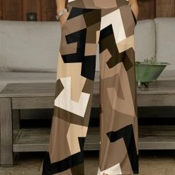 Coupon 🔥 Bon Apple Tea Black & Brown Geometric Pocket Wide-Leg Pants - Plus 😍