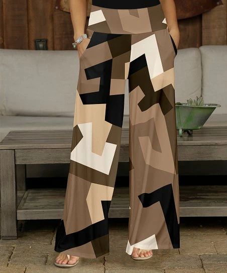 Coupon π₯ Bon Apple Tea Black & Brown Geometric Pocket Wide-Leg Pants - Plus π 1 Coupon π₯ Bon Apple Tea Black & Brown Geometric Pocket Wide-Leg Pants - Plus π