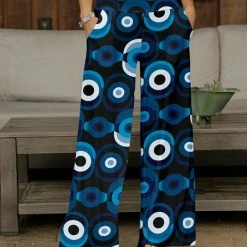 Coupon ⌛ Bon Apple Tea Blue & Black Abstract Pocket Wide-Leg Pants - 👩 Women & Plus 👍