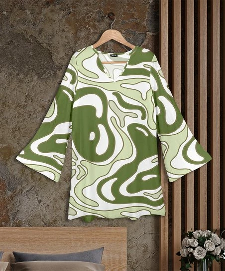 Cheap π₯ Bon Apple Tea Green & White Swirl Bell-Sleeve V-Neck Tunic - π© Women & Plus π€© 1 Cheap π₯ Bon Apple Tea Green & White Swirl Bell-Sleeve V-Neck Tunic - π© Women & Plus π€©