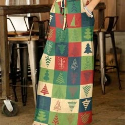 Coupon 😀 Bon Apple Tea Red & Green Patchwork Trees Drawstring Pocket Maxi 👗 Skirt - Plus ⌛