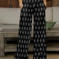 Cheapest 🔔 Bon Apple Tea Black & Gray Triangle Trees Pocket Wide-Leg Pants - Plus 🎉