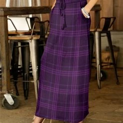 Flash Sale 🔔 Bon Apple Tea Purple & Black Plaid Drawstring Maxi 👗 Skirt - 👩 Women 👍