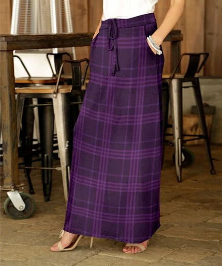Flash Sale π Bon Apple Tea Purple & Black Plaid Drawstring Maxi π Skirt - π© Women π 1 Flash Sale π Bon Apple Tea Purple & Black Plaid Drawstring Maxi π Skirt - π© Women π