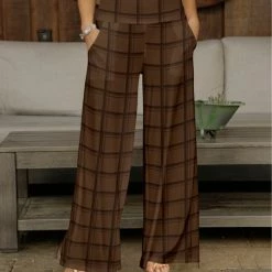 Buy ✨ Bon Apple Tea Brown & Black Plaid Wide-Leg Pants - 👩 Women & Plus 🌟