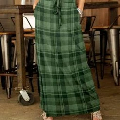Coupon 🛒 Bon Apple Tea Green Plaid Drawstring Pocket Maxi 👗 Skirt - 👩 Women 🔔