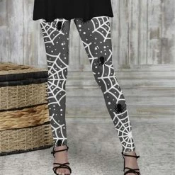 Best Pirce 🧨 Bon Apple Tea Gray & White Spider Webs Leggings - 👩 Women & Plus 🧨
