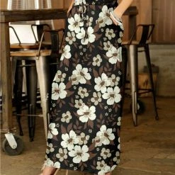 Deals 😀 Bon Apple Tea Black & Brown Floral Pocket Drawstring Maxi 👗 Skirt - Plus 👍