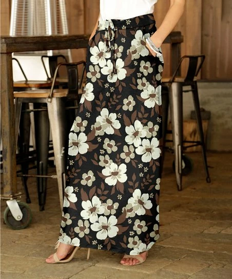Deals π Bon Apple Tea Black & Brown Floral Pocket Drawstring Maxi π Skirt - Plus π 1 Deals π Bon Apple Tea Black & Brown Floral Pocket Drawstring Maxi π Skirt - Plus π