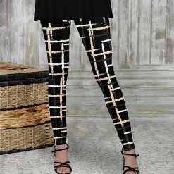 Brand new ⭐ Bon Apple Tea Black & Cream Dash Leggings - 👩 Women & Plus ❤️