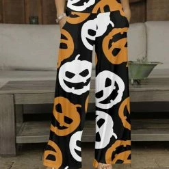 Discount ✨ Bon Apple Tea Black & Orange Jack-o'-Lanterns Pocket Wide-Leg Pants - 👩 Women 😀