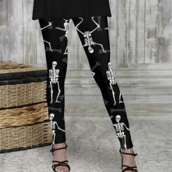 Deals ❤️ Bon Apple Tea Black & White Skeletons Leggings - 👩 Women & Plus 🔥