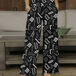 New 😀 Bon Apple Tea Black & Gray Letters Pocket Wide-Leg Pants - Plus ✔️