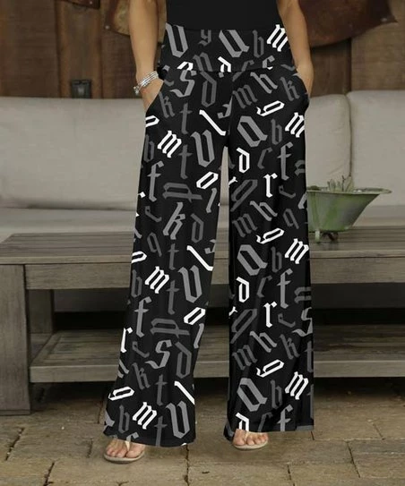New π Bon Apple Tea Black & Gray Letters Pocket Wide-Leg Pants - Plus βοΈ 1 New π Bon Apple Tea Black & Gray Letters Pocket Wide-Leg Pants - Plus βοΈ