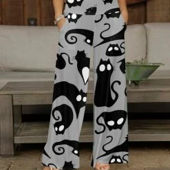 Flash Sale 🤩 Bon Apple Tea Gray & Black Cat Wide-Leg Pocket Pants - 👩 Women & Plus ❤️