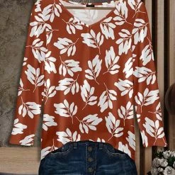 Buy ❤️ Bon Apple Tea Rust & White Leaf V-Neck Tunic - 👩 Women 🌟