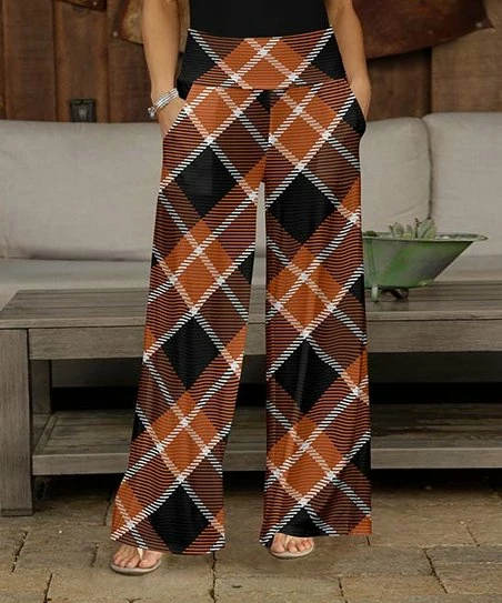 Discount β Bon Apple Tea Black & Orange Diamond Plaid Pocket Wide-Leg Pants - π© Women π 1 Discount β Bon Apple Tea Black & Orange Diamond Plaid Pocket Wide-Leg Pants - π© Women π