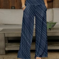 Best Pirce 🔥 Bon Apple Tea Blue & White Dotted Lines Pocket Wide-Leg Pants - Plus 🤩