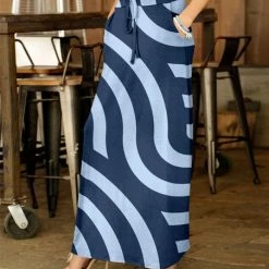 Best Pirce ⌛ Bon Apple Tea Navy & Blue Abstract Pocket Drawstring Maxi 👗 Skirt - 👩 Women ⭐