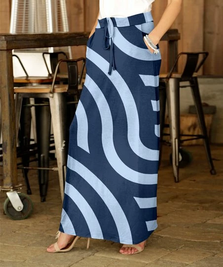 Best Pirce β Bon Apple Tea Navy & Blue Abstract Pocket Drawstring Maxi π Skirt - π© Women β 1 Best Pirce β Bon Apple Tea Navy & Blue Abstract Pocket Drawstring Maxi π Skirt - π© Women β