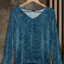 Best Sale 🛒 Bon Apple Tea Blue & White Waves V-Neck Hi-Low Tunic - 👩 Women 🎁