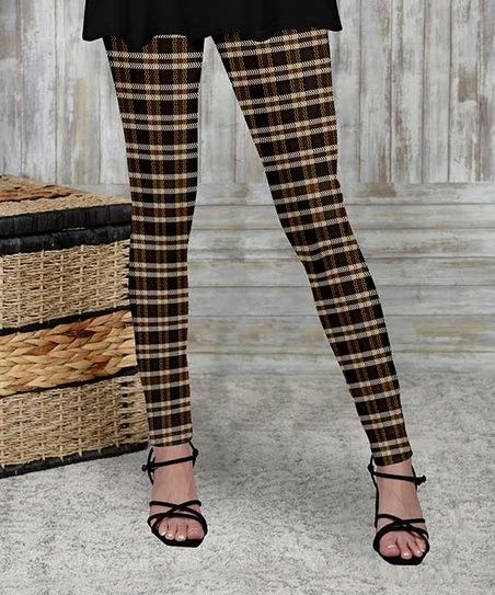 Discount π Bon Apple Tea Brown & Beige Plaid Leggings - π© Women π 1 Discount π Bon Apple Tea Brown & Beige Plaid Leggings - π© Women π