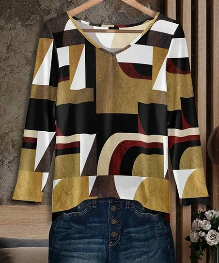 Deals π₯ Bon Apple Tea Beige & Black Geometric V-Neck Tunic - Plus β 1 Deals π₯ Bon Apple Tea Beige & Black Geometric V-Neck Tunic - Plus β
