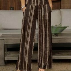 Promo 🔥 Bon Apple Tea Brown & Taupe Stripe Pocket Wide-Leg Pants - 👩 Women & Plus 🤩