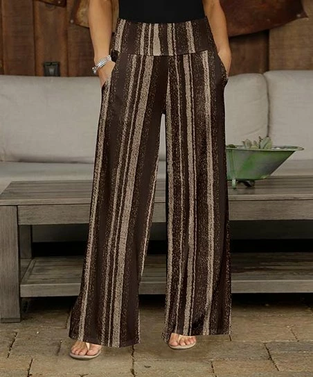 Promo π₯ Bon Apple Tea Brown & Taupe Stripe Pocket Wide-Leg Pants - π© Women & Plus π€© 1 Promo π₯ Bon Apple Tea Brown & Taupe Stripe Pocket Wide-Leg Pants - π© Women & Plus π€©