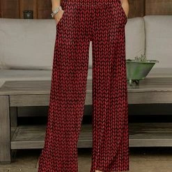 Best Sale ❤️ Bon Apple Tea Red & Black Leaves Pocket Wide-Leg Pants - Plus 👏