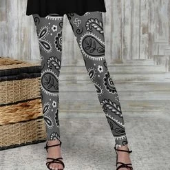 Best Sale 🥰 Bon Apple Tea Gray & White Paisley Leggings - 👩 Women & Plus 🥰