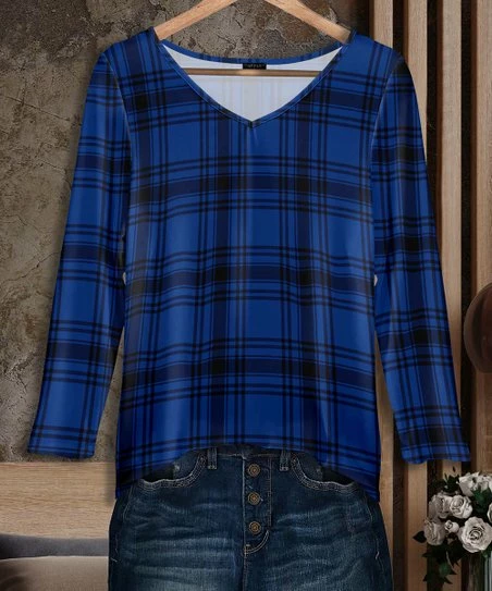 Hot Sale β¨ Bon Apple Tea Blue & Black Plaid V-Neck Tunic - Plus π 1 Hot Sale β¨ Bon Apple Tea Blue & Black Plaid V-Neck Tunic - Plus π