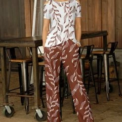 Outlet 💯 Bon Apple Tea White & Clay Leaf Cutout Top & Clay & Pants - Plus 😉