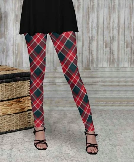Best deal โ Bon Apple Tea Red & Teal Plaid Leggings - ๐ฉ Women ๐งจ